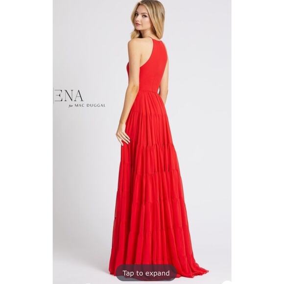 Mac Duggal 55281 Peasant Skirt Long Dress Red Sz 2 NWT - Picture 1 of 16